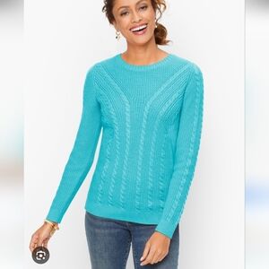 Talbots Cable Knit Crewneck Sweater Aqua Blue Turquoise Medium